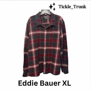 Eddie Bauer Men's Red and Black Plaid Shirt